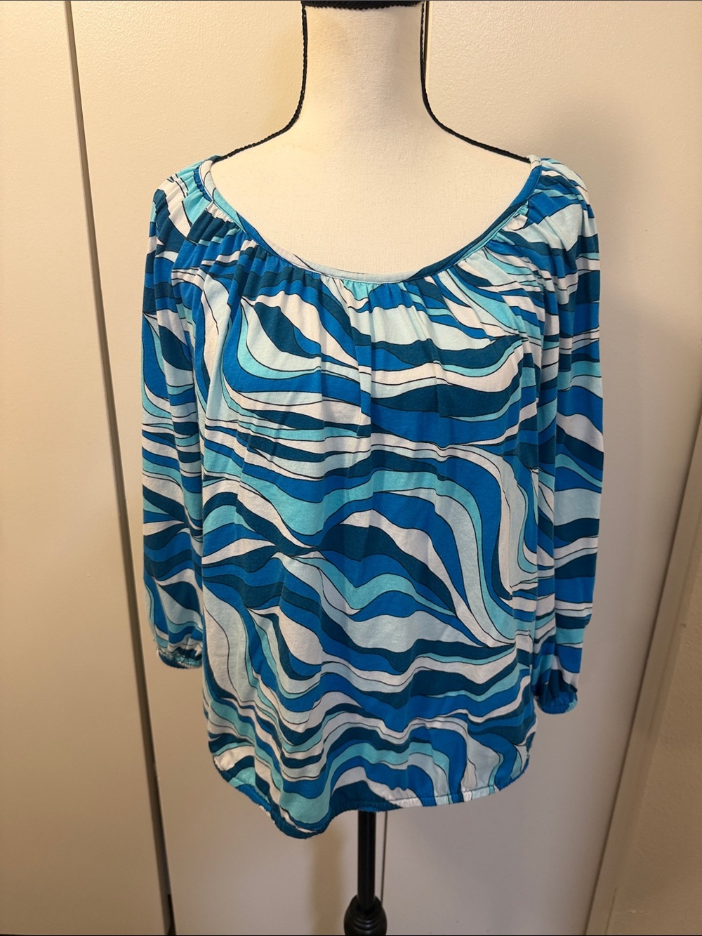 Michael Kors Turquoise & Blue Wave-Print Peasant Blouse